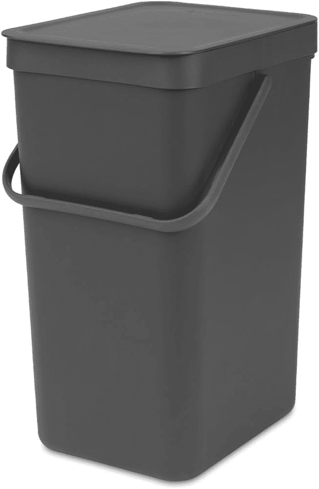 Brabantia ▫️ Caixote do lixo Sort & Go 16L (cinzento), caixote de reciclagem com pega e tampa com posição de abertura, caixote de reciclagem de cozinha com design multi-talento, fácil de limpar.