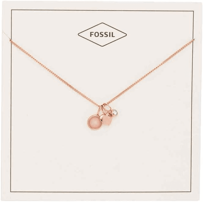 Fossil ▫️ Colar feminino com pendente redondo em aço inoxidável dourado rosa com fecho de lagosta