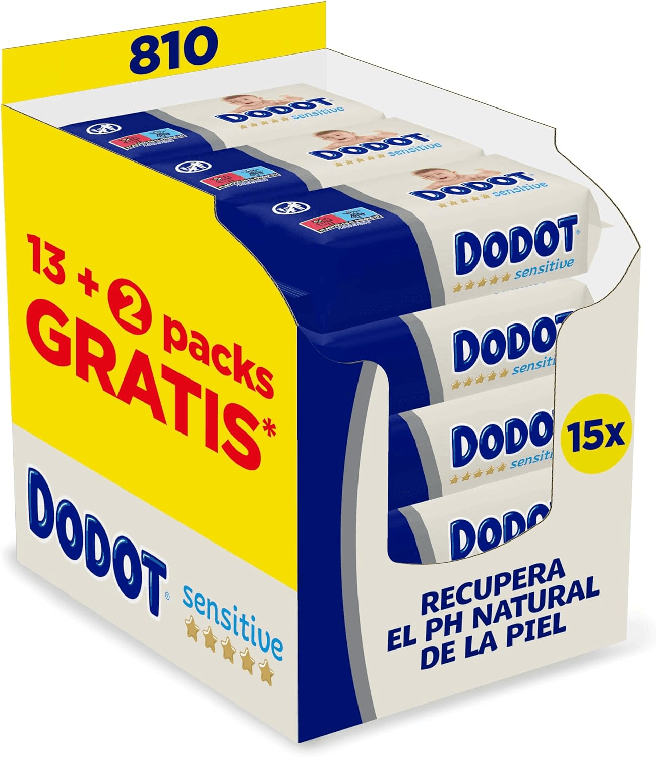 DODOT ▫️ Toalhetes para bebés Sensitive, 15 embalagens de 54 unidades = 810 toalhetes, óptima proteção da pele