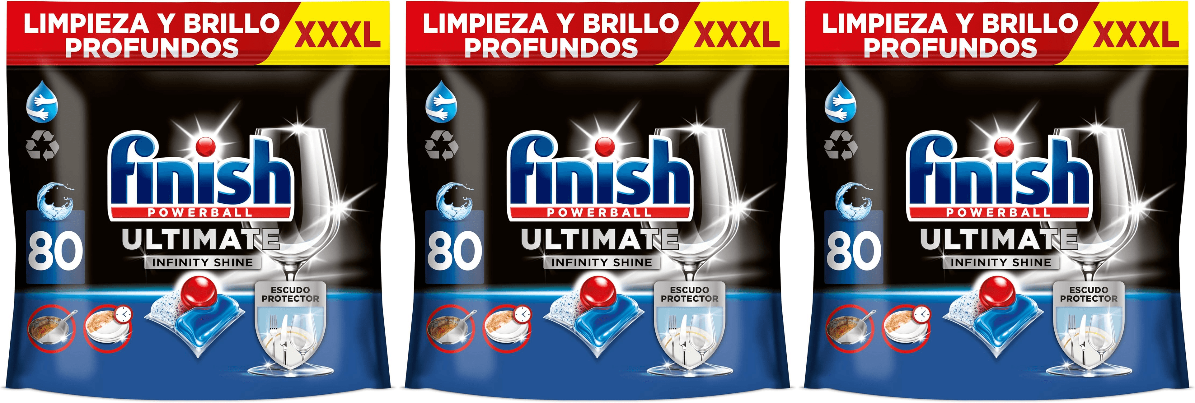 Finish ▫️ Powerball Ultimate Infinity Shine, pastilhas para máquina de lavar loiça com poder de remoção de gorduras e proteção de vidros, 80 pastilhas