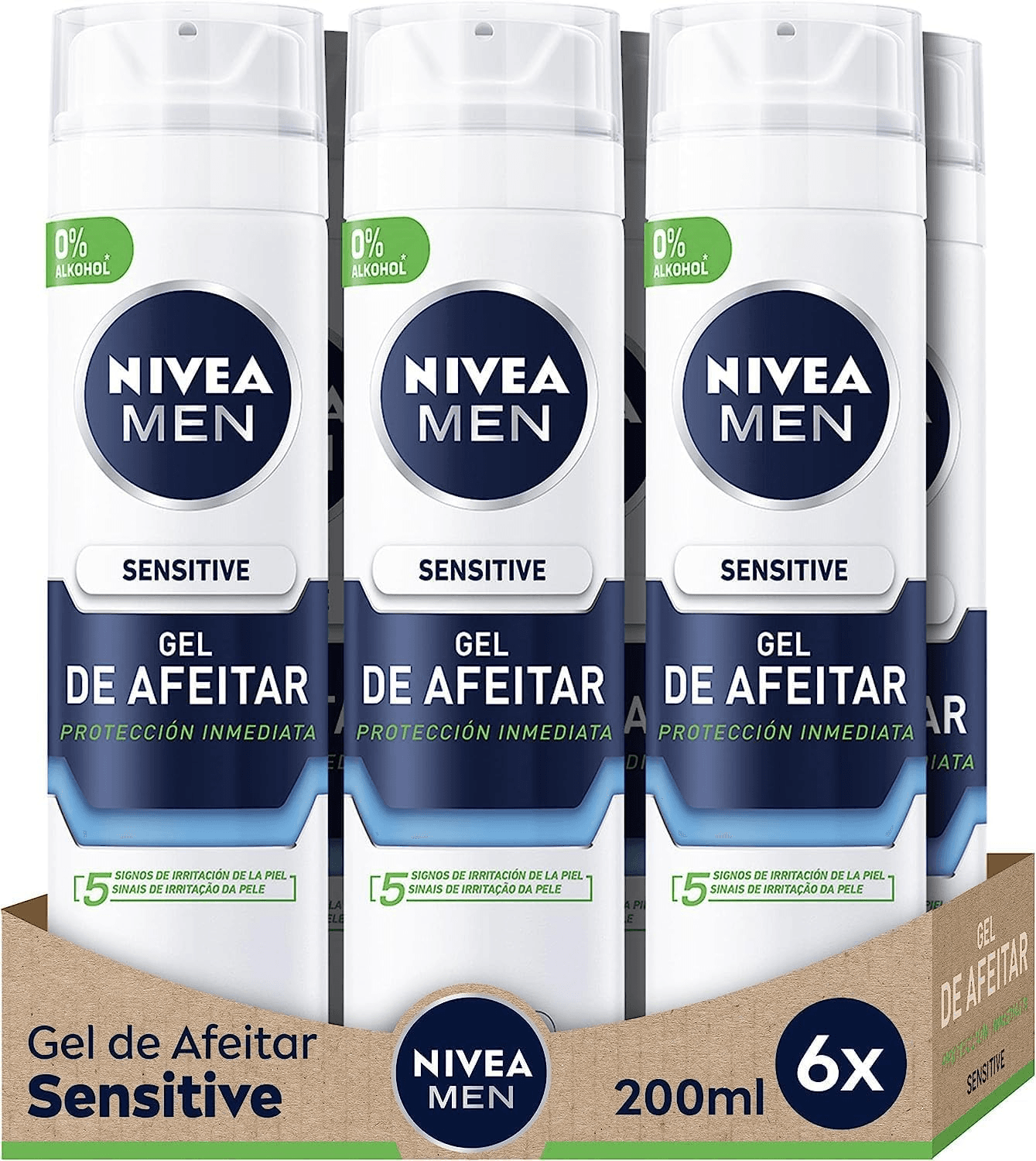 NIVEA MEN ▫️ Sensitive Shaving Gel (6 x 200 ml), para peles sensíveis, gel facial com tecnologia Ultra Glide para um barbear sem irritações.