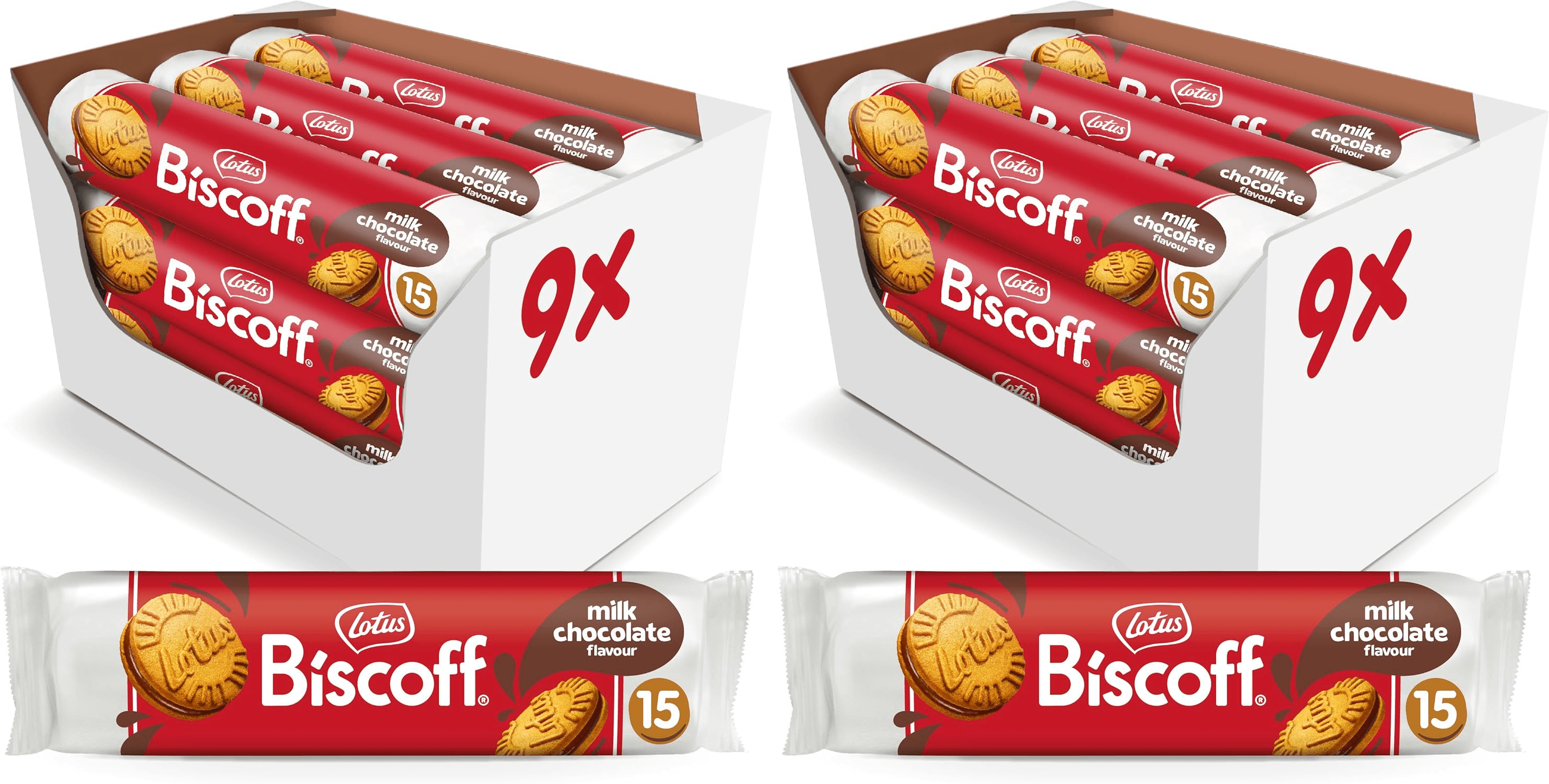 Biscoff ▫️ Lotus | Bolachas Recheadas de Chocolate | Sem Aromas ou Corantes Artificiais | 15 Bolachas por Embalagem | 9 x 150g (1,35kg)