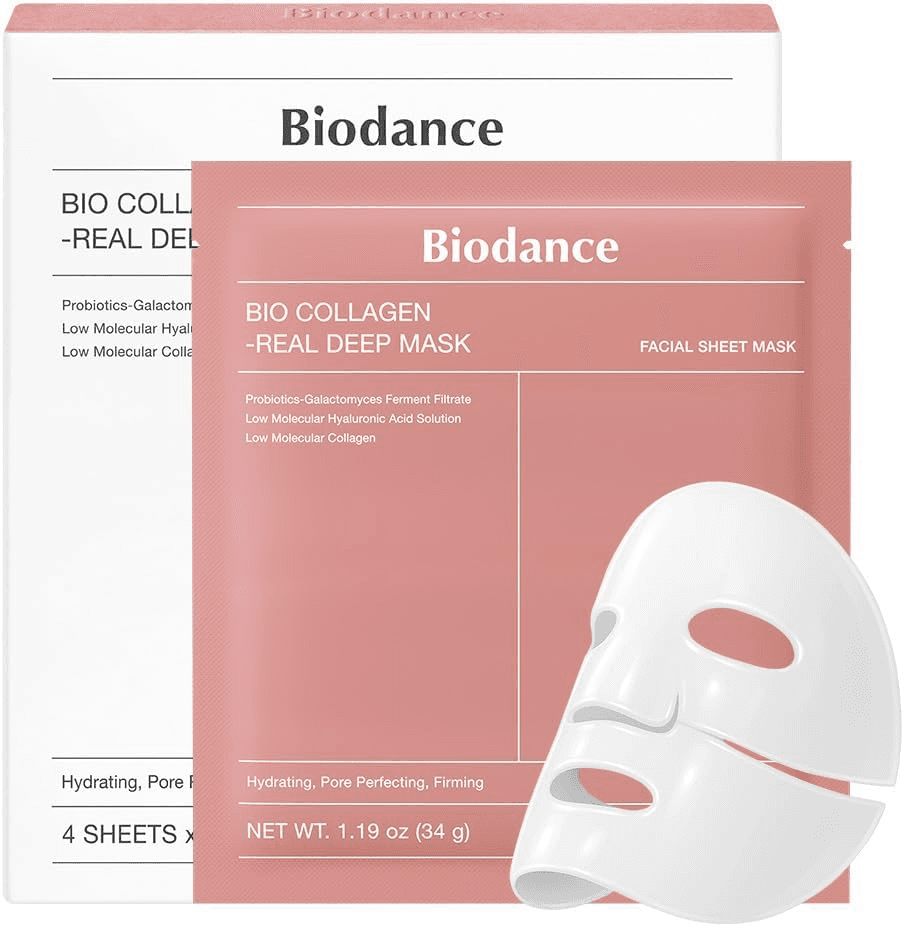 BIODANCE ▫️ Bio-Collagen Real Deep Mask - Máscara de Noite Hidratante, Minimizadora de Poros e Melhoradora da Elasticidade - Máscara Facial Hidratante Profunda com Colagénio - 34g x 4 unid.