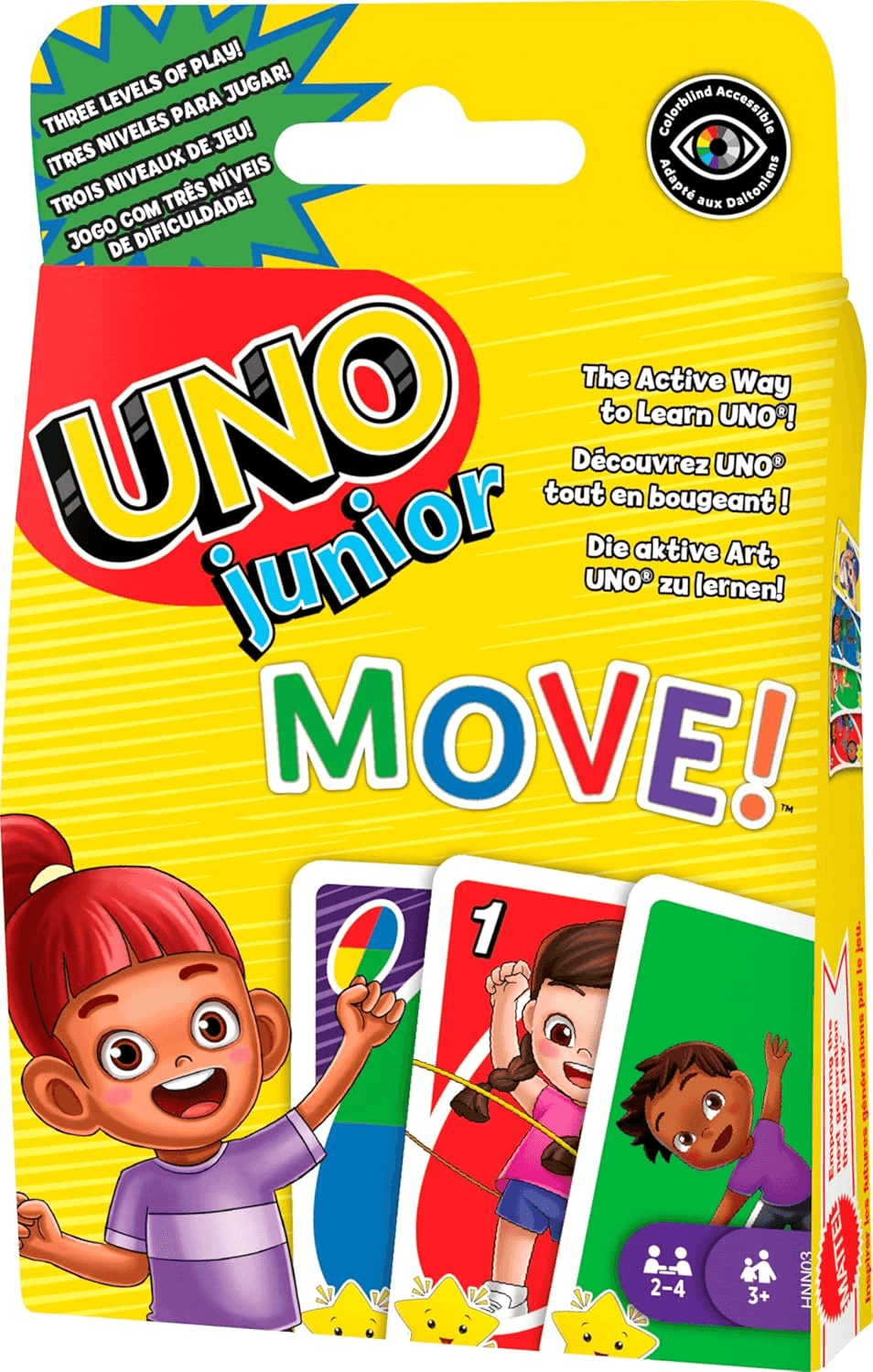 Mattel Games ▫️ UNO Junior Move! Jogo de cartas com três níveis de jogo, jogo de tabuleiro +3 anos (Mattel HNN03)