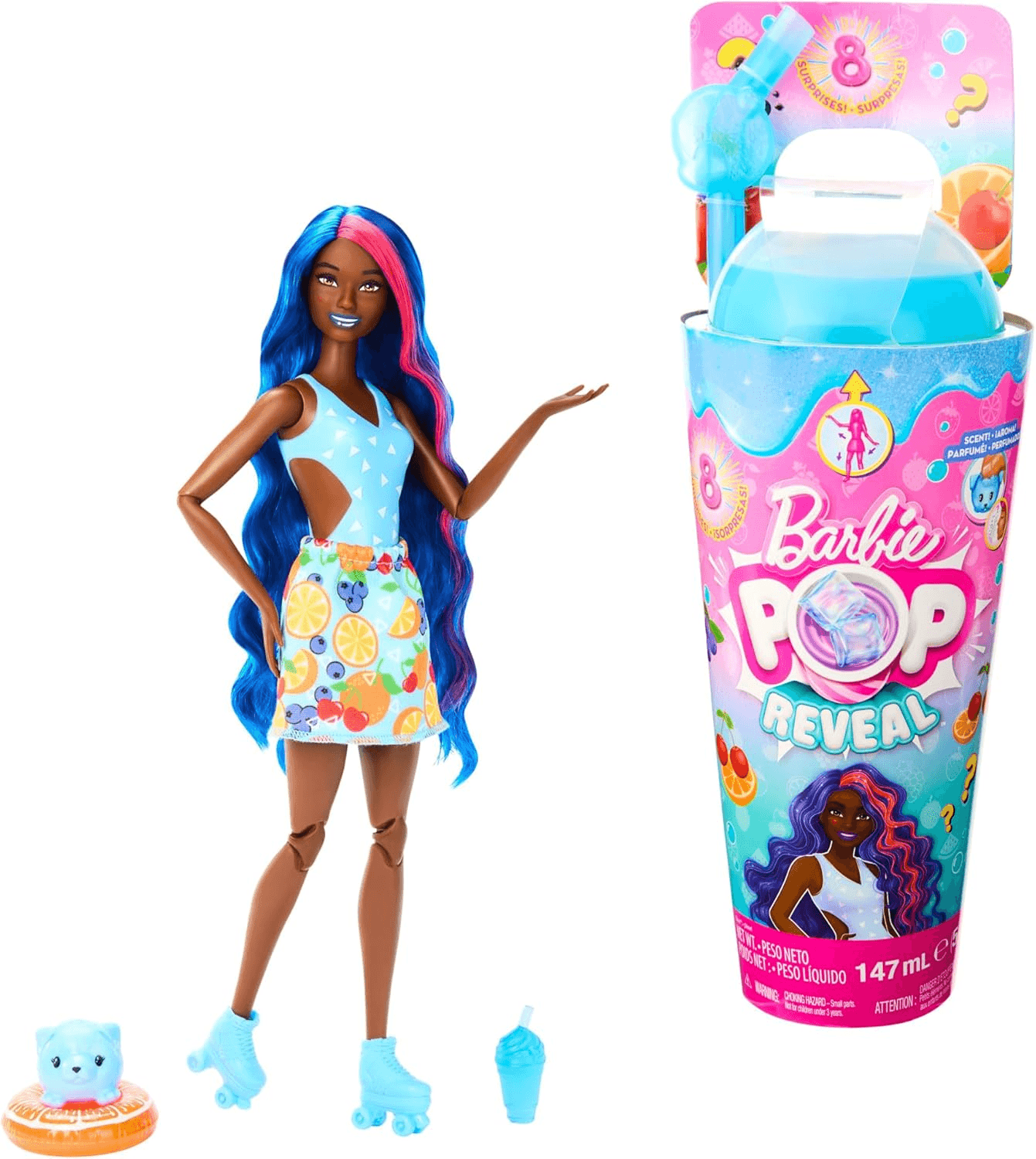 Barbie ▫️ Pop! Reveal Fruit Punch Série Boneca Reveladora Fruit Punch com Copo, Inclui Roupas, Animais de Estimação e Acessórios Surpresa, Brinquedo +3 anos (Mattel HNW42)