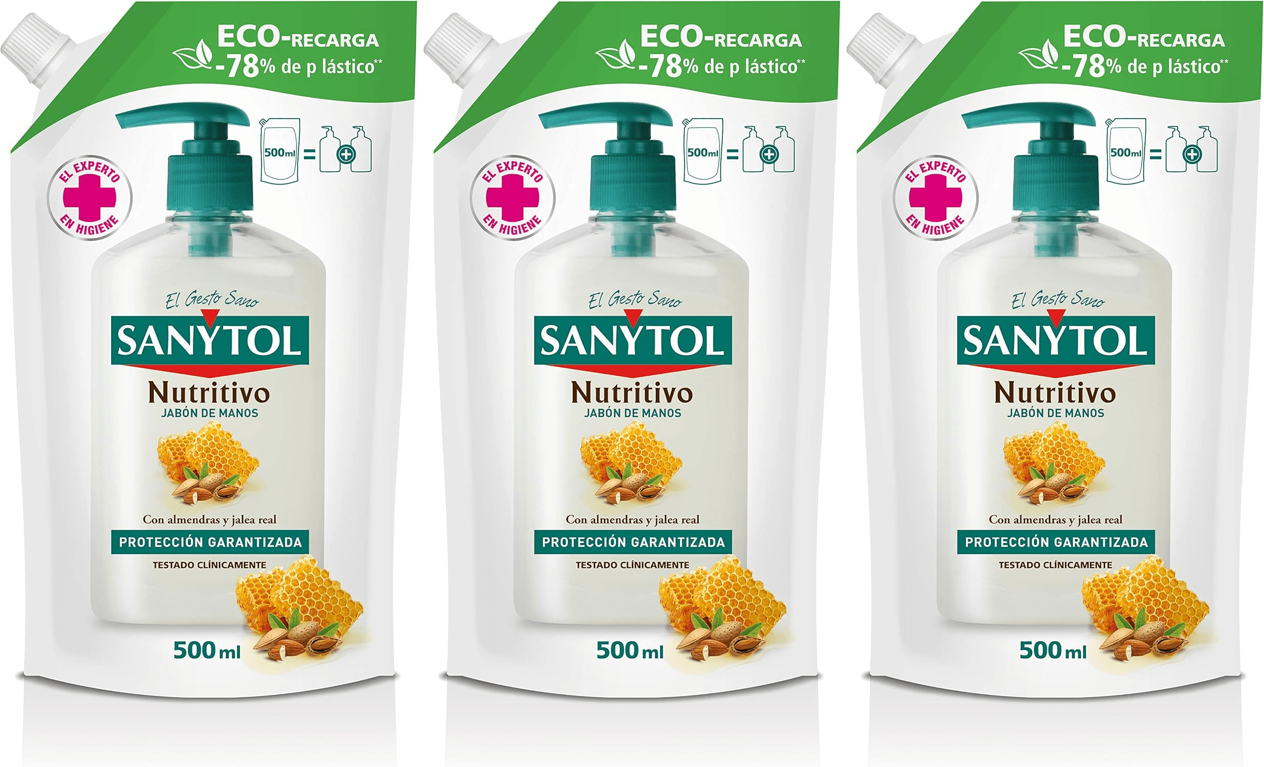 Sanytol ▫️ Eco Refil Sabonete Nutritivo para as Mãos, Com Ingredientes Naturais, Hidrata e Repara, Proteção Total Contra Agentes Externos, Embalagem de Alta Resistência, Clinicamente Testado - 500 ml