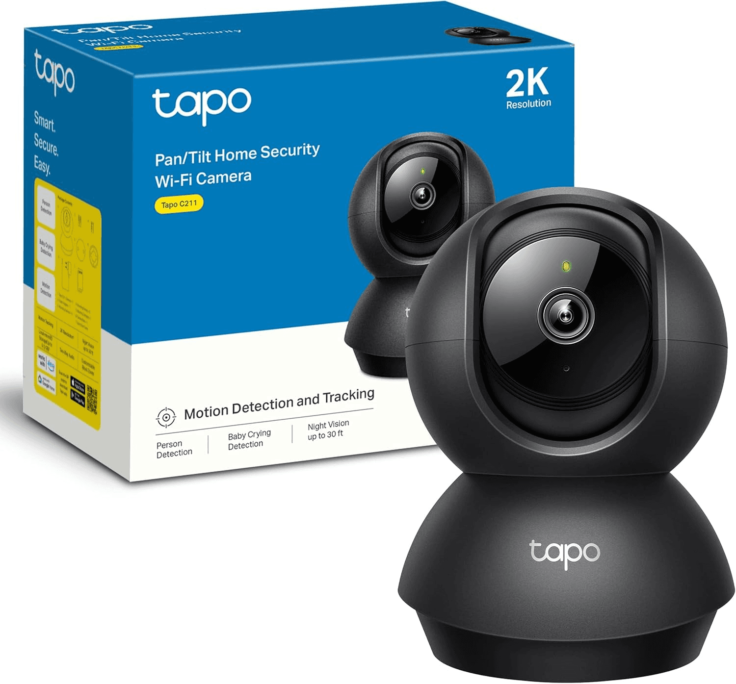 Tapo ▫️ C211-2K Pan/Tilt Indoor Security Camera for Baby Monitor-Pet Camera-Motion Detection and Tracking-Works with Alexa and Google, Suporta cartão SD até 512 GB