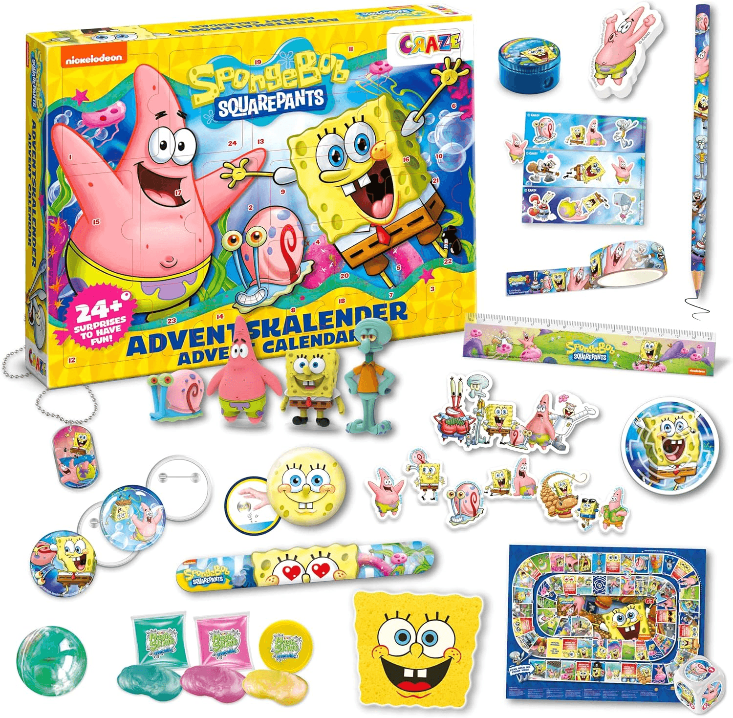 CRAZE ▫️ Calendário do Advento do Bob Esponja para Crianças - Calendário do Advento do Bob Esponja para Rapazes e Raparigas com Brinquedos e Acessórios do Bob Esponja