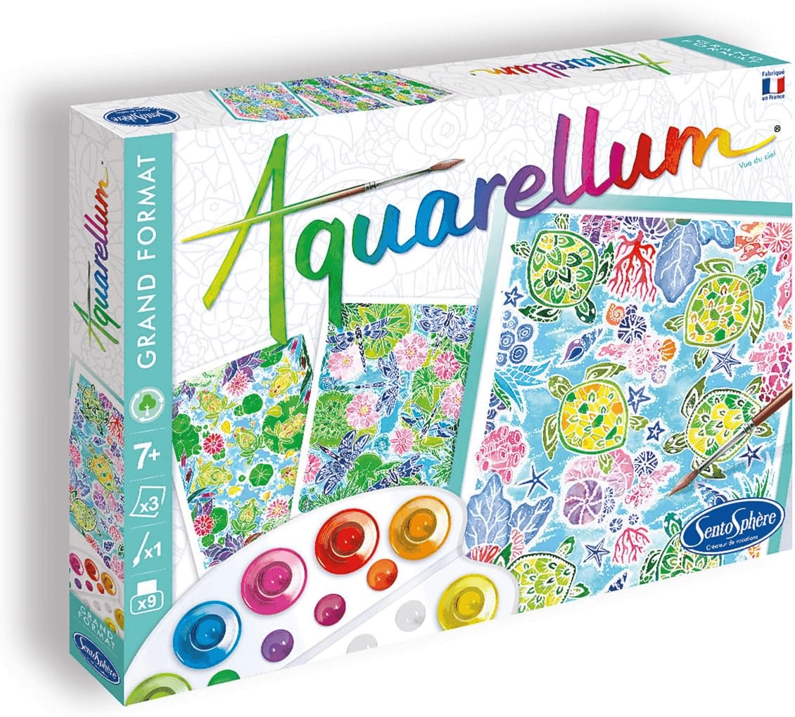 Sentosphère ▫️ 3906399 - Conjunto de aguarela para crianças, desenho de animais na água, páginas grandes para colorir, kit criativo, kit de trabalhos manuais, conjunto de pintura para crianças a partir dos 7 anos