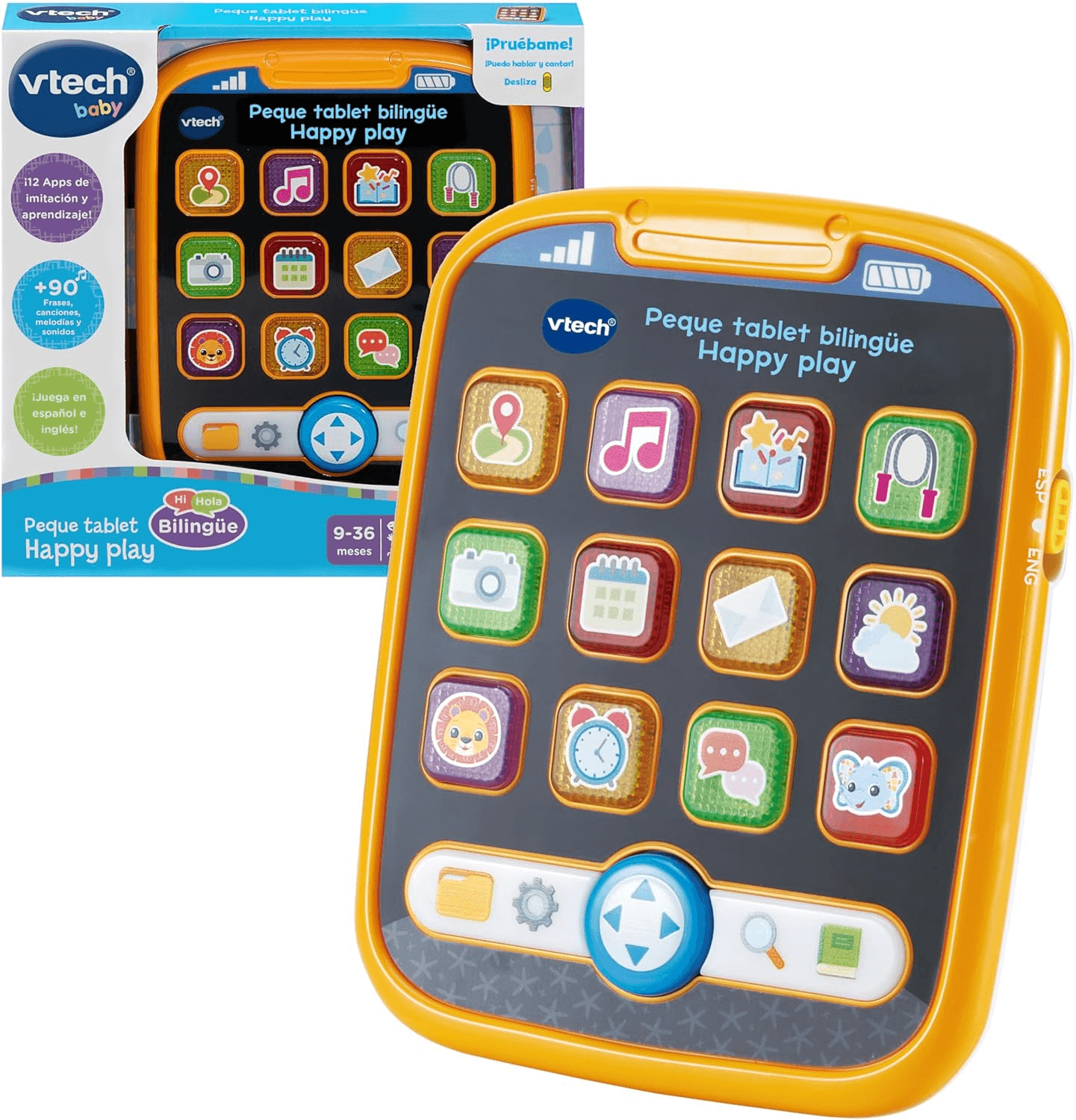VTech ▫️ Baby Peque Tablet Bilingue Happy Play, Espanhol-Inglês, Tablet Educativo para Crianças, Novo Vocabulário, Incentiva o Desenvolvimento da Linguagem, Presente para Bebés +6 Meses, Versão ESP