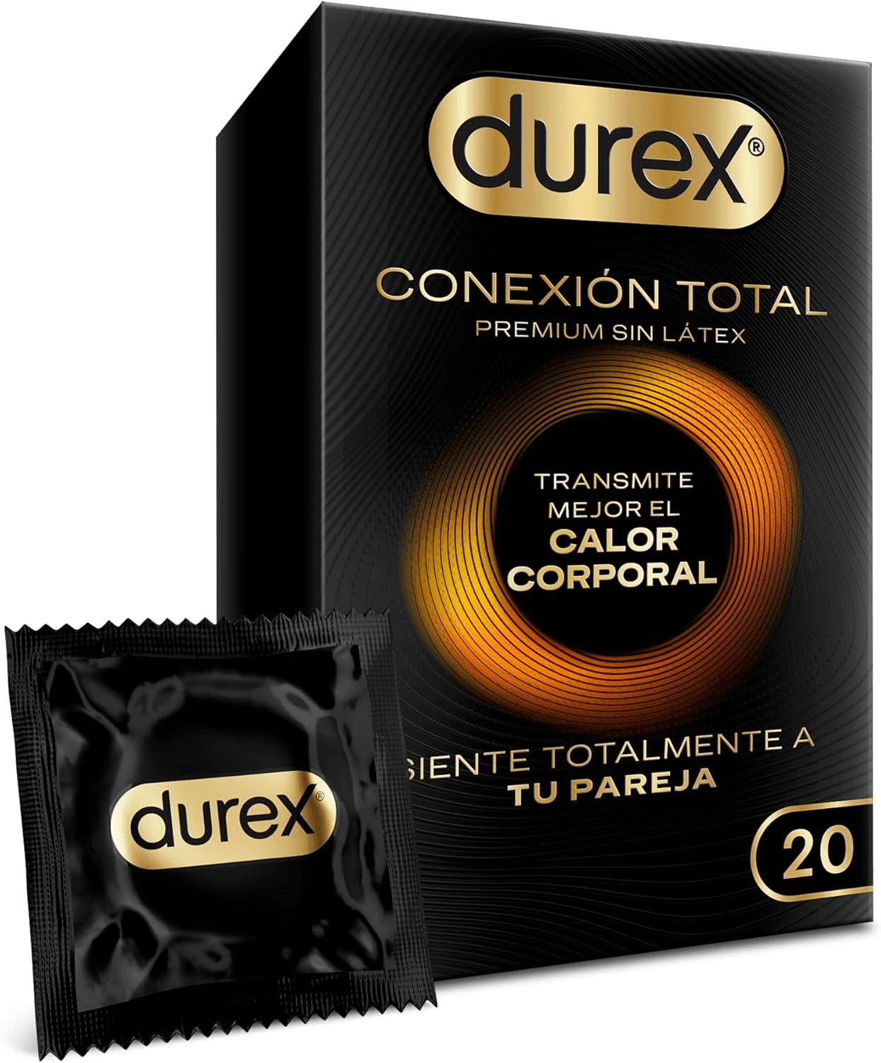 Durex ▫️ Preservativo Total Connection Ultra Thin Plus sem látex com tecnologia Body Feel para uma melhor transmissão do calor corporal, 20 preservativos