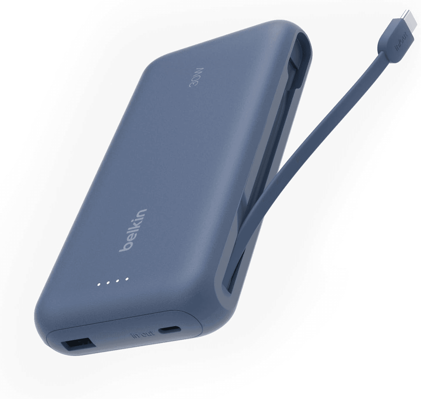 Belkin ▫️ Bateria externa BoostCharge 20K, carregamento rápido e cabo integrado (PD 30W), banco de potência, carregador portátil USB-C Power Delivery para iPhone série 16, iPad Pro, Galaxy S25 e outros, azul