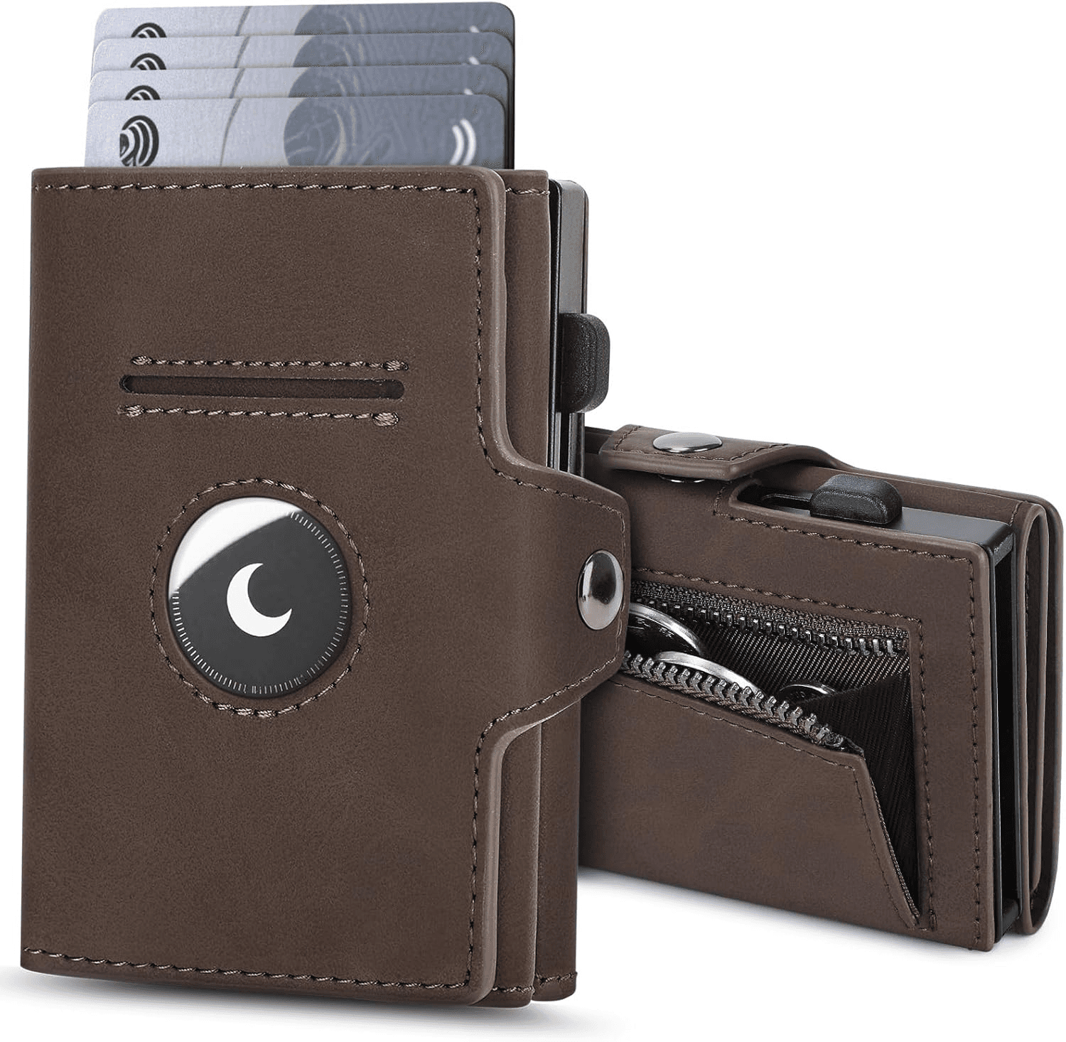 BAIGIO ▫️ AirTag Carteiras de homem com porta-moedas, Carteira de homem com bloqueio RFID para 8 cartões, Carteiras de homem Carteiras Porta Cartoes Homem Carteiras inteligentes para homem com caixa de oferta, castanho