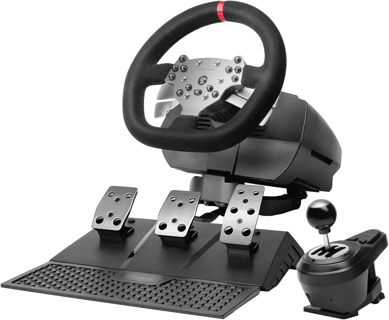 Mars Gaming ▫️ MWH-RSX, volante SimRacing com Force Feedback e motor duplo, conjunto de 3 pedais com resistência progressiva, H-Shift e 12 mudanças, 14 botões personalizáveis, PC/PS4/Xbox Series X|S