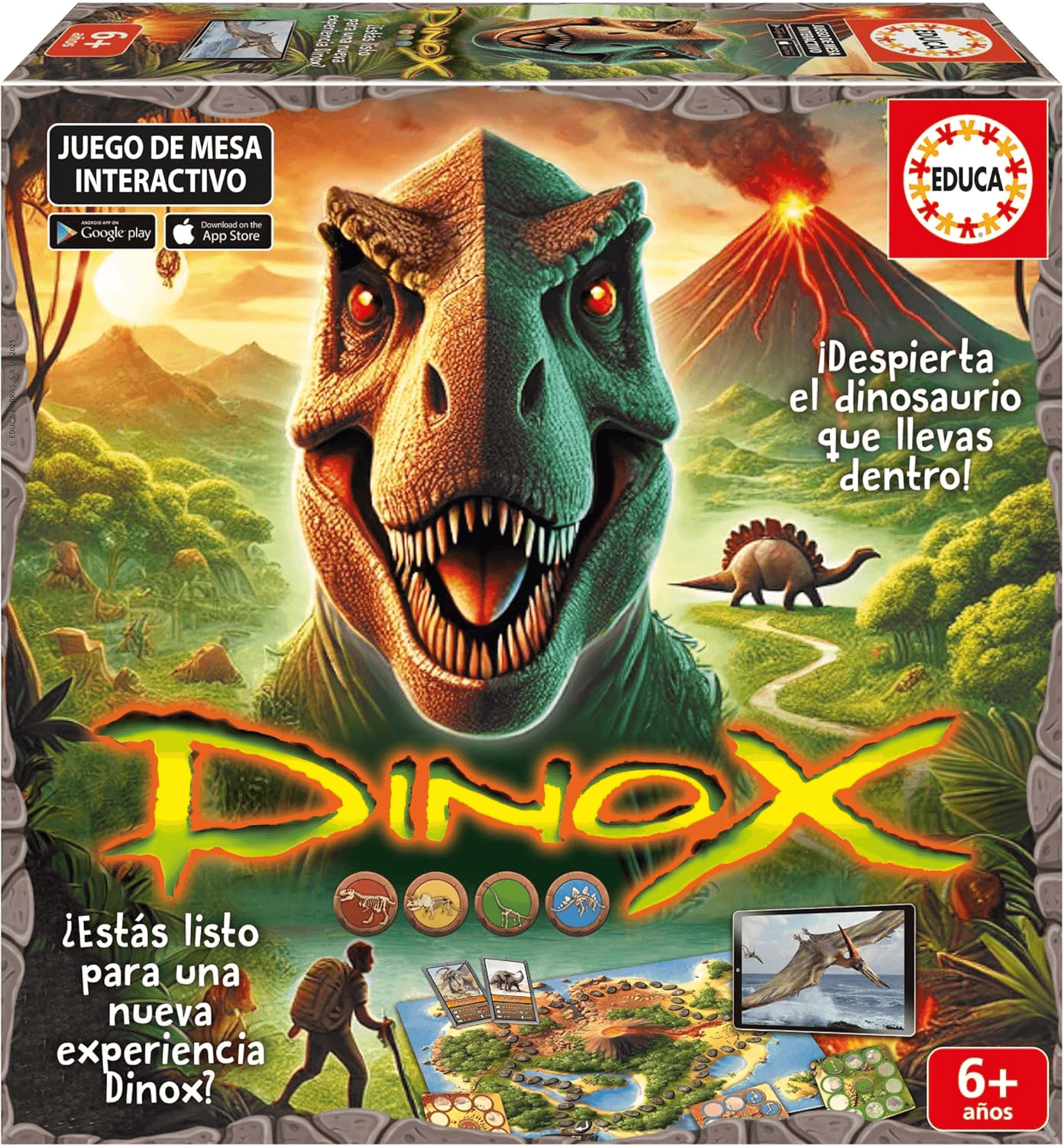 Educa ▫️ Dinox Dinosaur Jogo de tabuleiro interativo: Perguntas sobre dinossauros para crianças: Jogo educativo sobre dinossauros para despertar a curiosidade: Idade 6+ (20379)