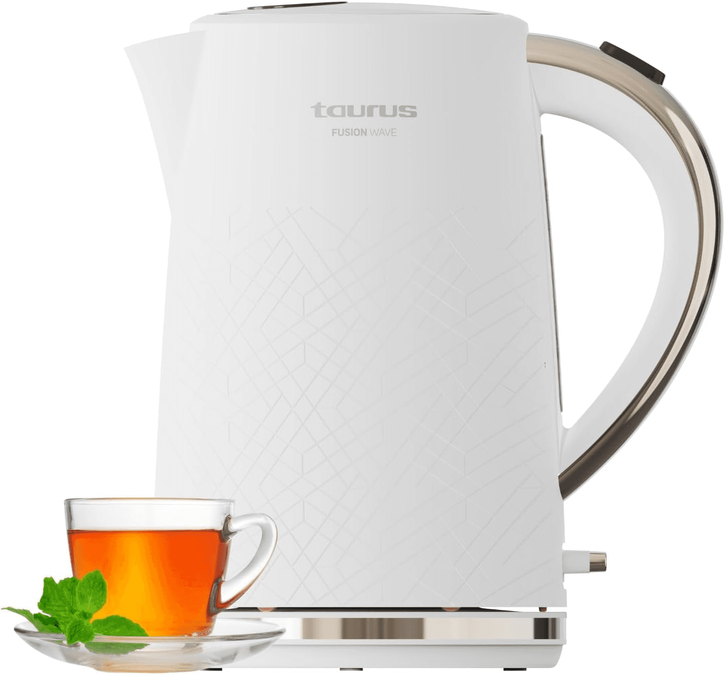 Taurus ▫️ Chaleira Fusion Wave, 2200 W, 1,7 L, base 360°, desligamento automático, filtro anti-calcário, visor de água, base em aço inoxidável, acabamento texturado, branco