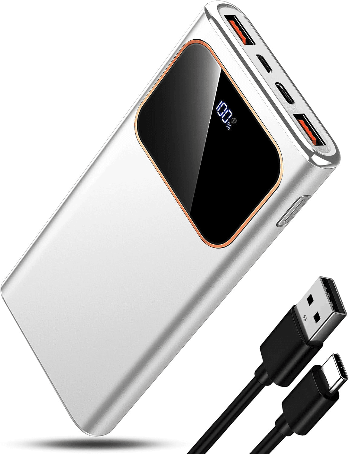Coucur ▫️ 2026 Power Bank Bateria externa de carregamento rápido Carregador portátil de 10000mAh 22,5W com entrada e saída USB C, ecrã LED para iPhone 17/16/15/14/13 Pro MAX Plus Mini, para Samsung, Bege