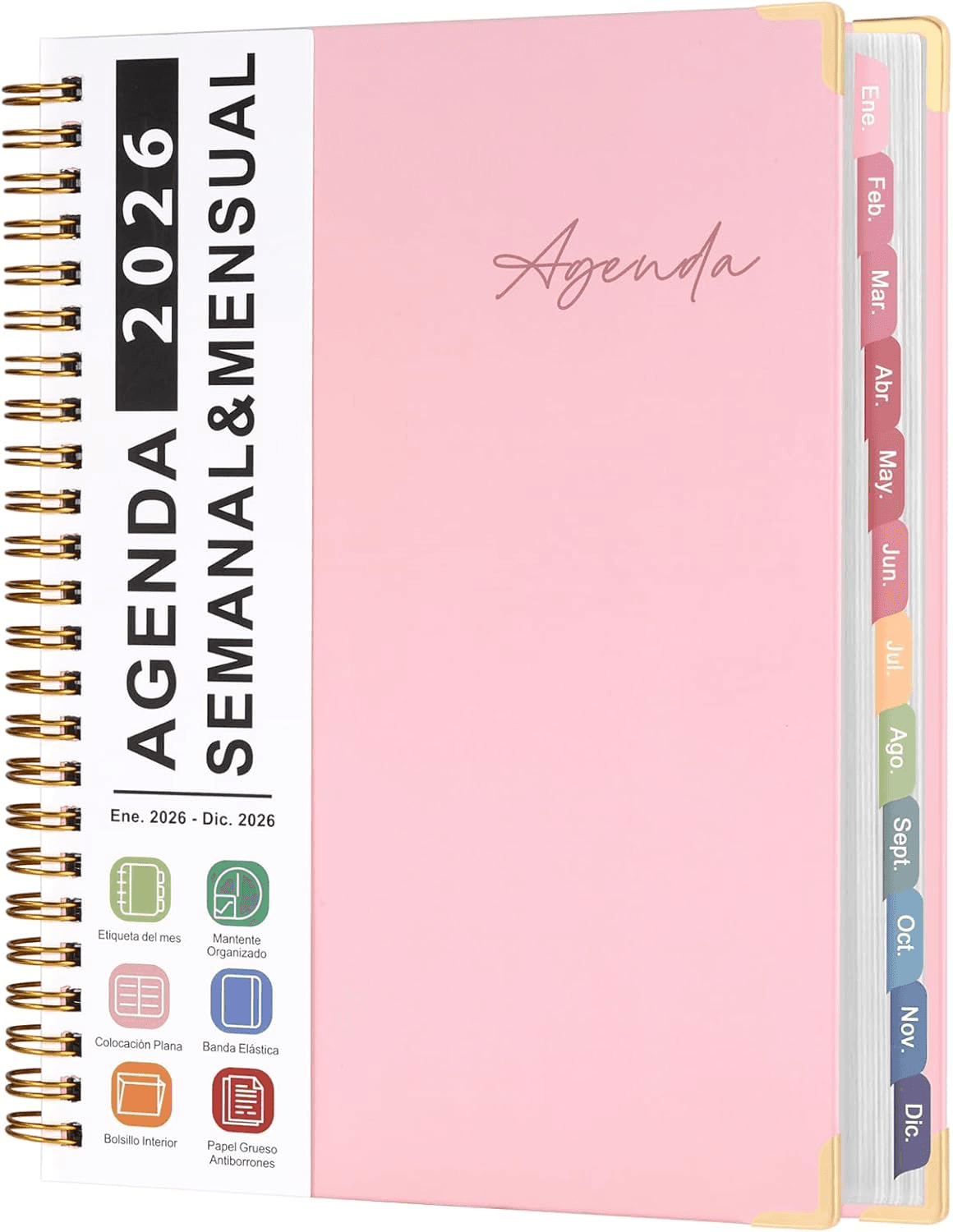 NATTHSWE ▫️ Agenda 2026(Jan.-Dez.), agenda semanal e mensal espanhola com separadores coloridos | encadernação em espiral | para escritório, universidade, ginásio