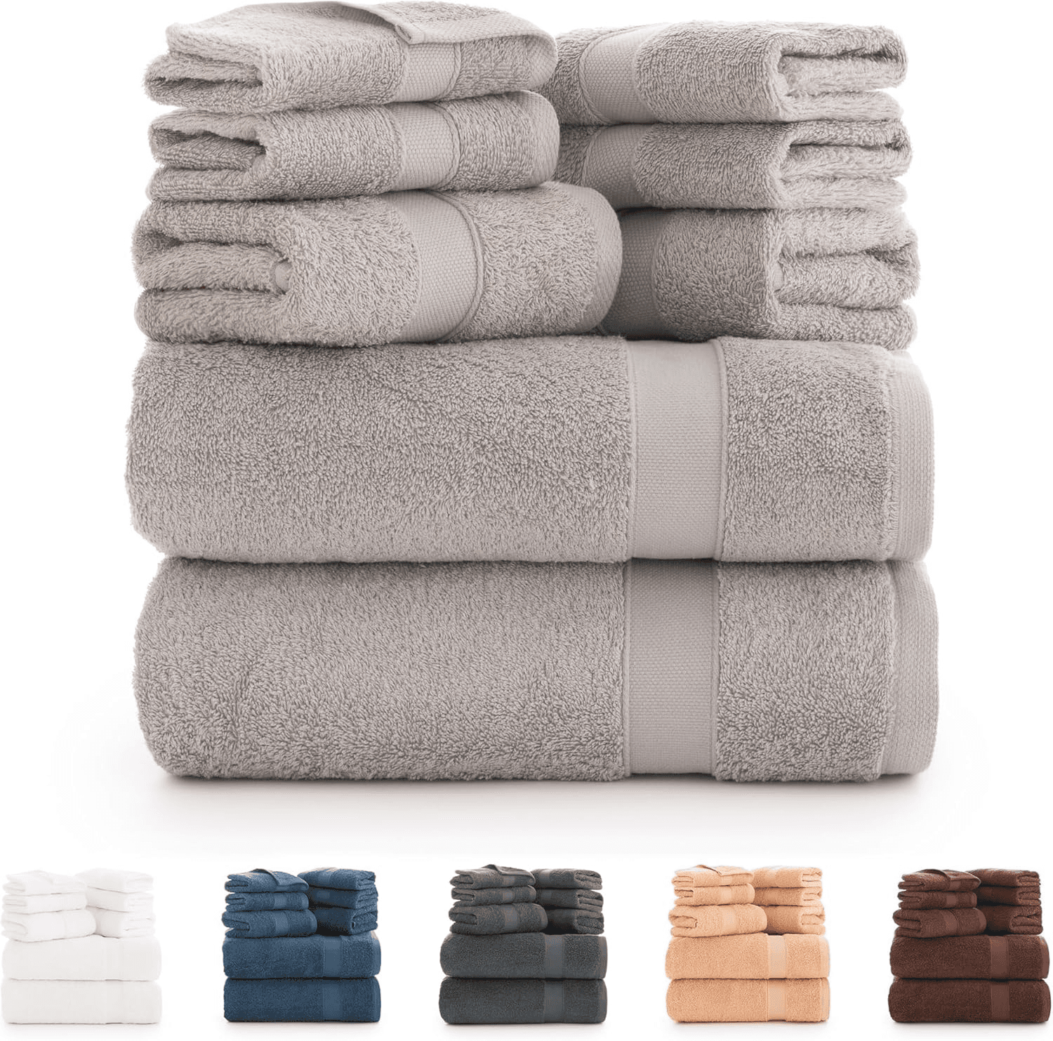 Todocama ▫️ Conjunto de 8 toalhas de banho 100% algodão (550 g/m²) extra macias, de elevada absorção e secagem rápida, 2 toalhas de banho, 2 toalhas de mão e 4 toalhas de rosto (cinzento claro)