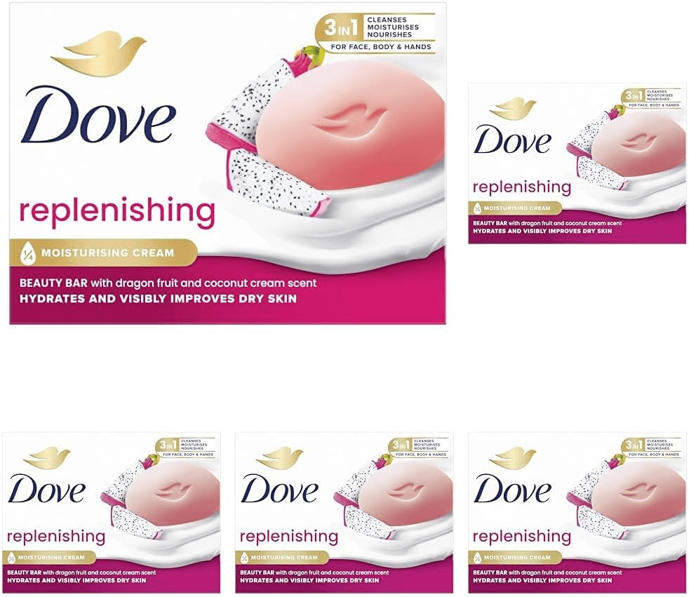 Dove ▫️ Dragon Fruit sabonete em barra para rosto, corpo e mãos, 90 g (Embalagem de 5)