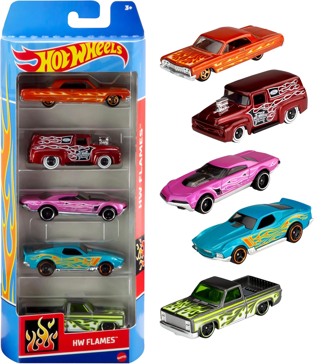 Hot Wheels ▫️ Conjunto de 5 carros à escala 1:64, presente para coleccionadores e crianças a partir dos 3 anos (os estilos podem variar), 01806