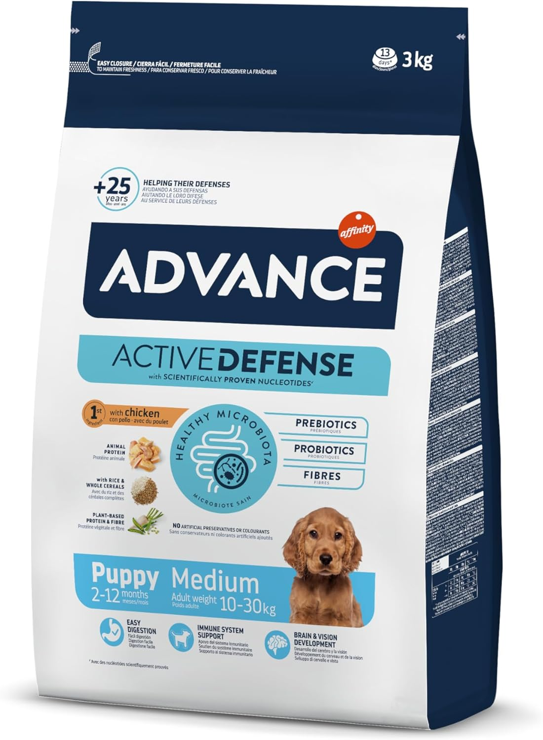Advance ▫️ Medium Puppy, Alimento para cachorros de raça média (2 a 15 meses) com frango, 3 kg