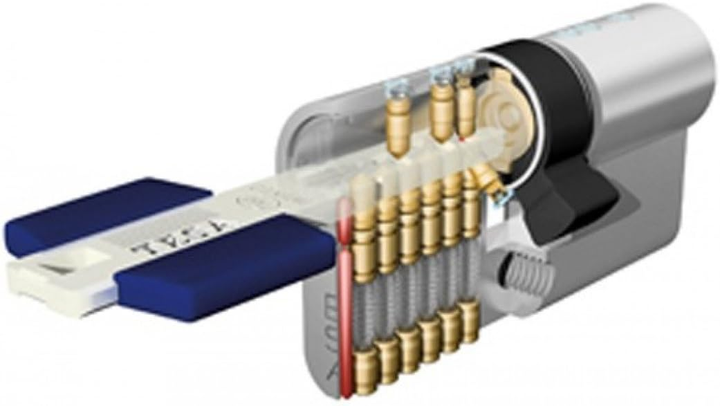 Tesa Assa Abloy ▫️ TX853040N Cilindro de Alta Segurança TX80 Dupla Embraiagem Niquelado Chave 30 x 40 mm, Chave Longa Chave Cam