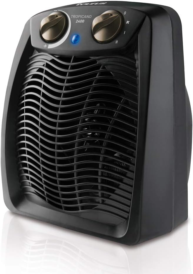 Taurus ▫️ Aquecedor Tropicano 2400, aquecedor com ventoinha, 2 saídas de calor + ventoinha, 2400 W, pega de transporte, termóstato ajustável, silencioso, design preto