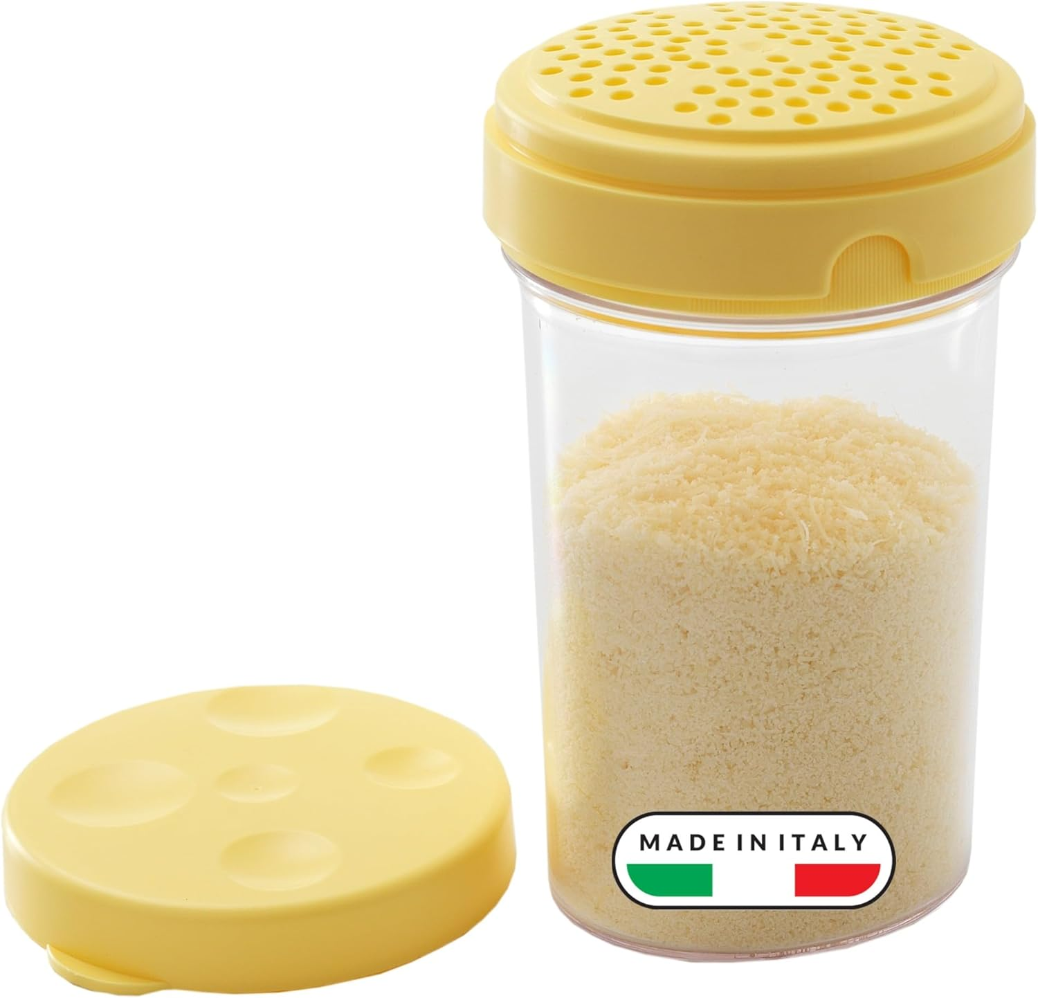 Snips ▫️ Espalhador de queijo ralado, máquina de fazer queijo e refrigerador de queijo 2 em 1 - Recipientes para alimentos com esmagador de queijo e distribuidor de queijo integrados, 300 ml, Ø8,5x14,5cm Fabricado em Itália