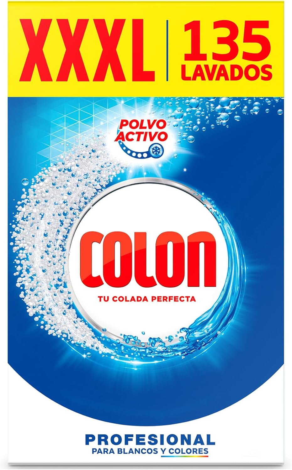 Colon ▫️ Active Powder - Detergente para máquinas de lavar roupa, adequado para roupa branca e de cor, em pó - 135 doses, 7,037 kg