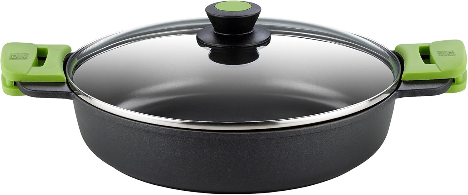 BRA ▫️ Panela Prior Low com tampa de vidro e pegas de silicone, adequada para todos os tipos de fogões, incluindo indução e forno, 28 cm