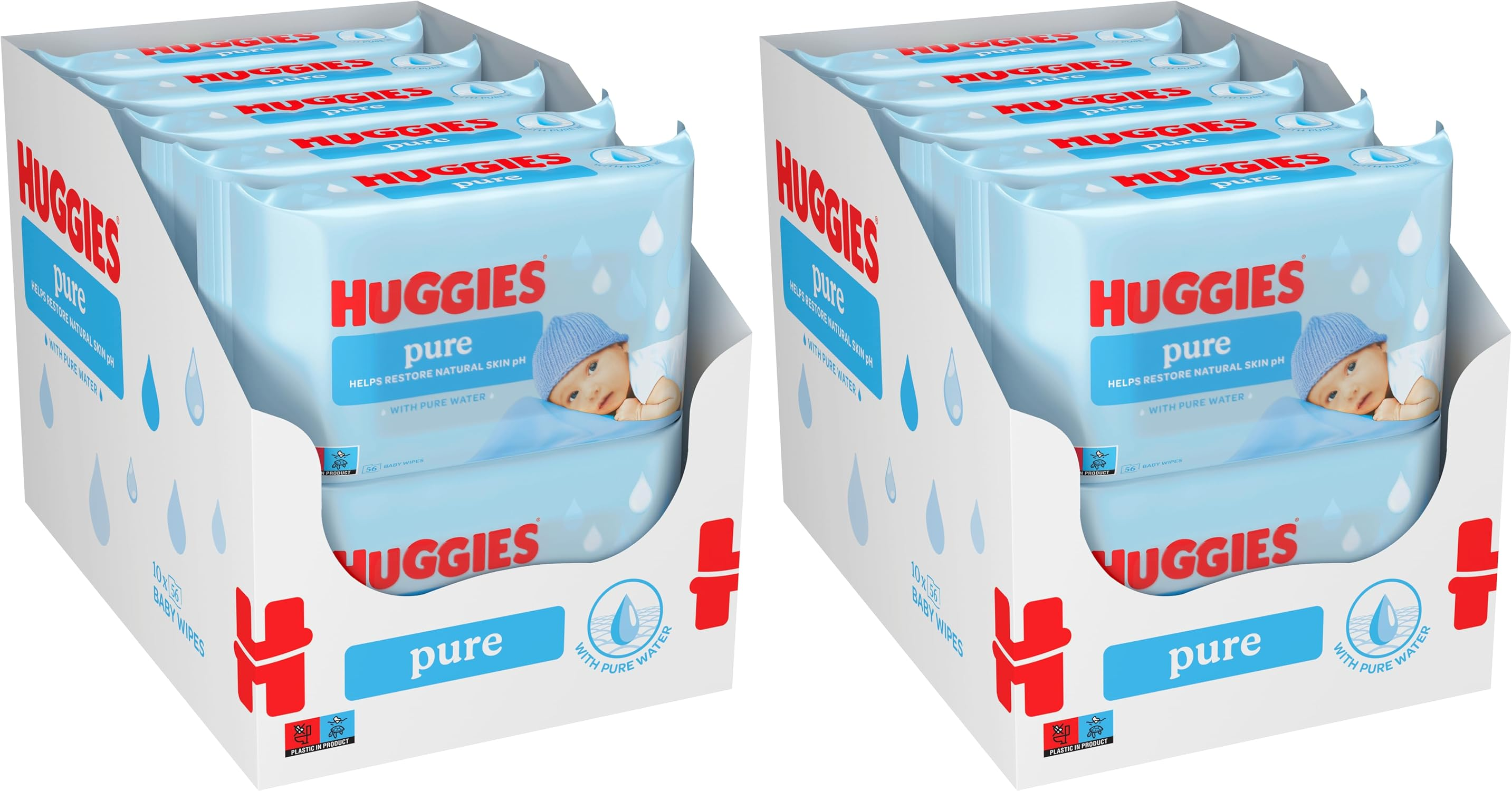 HUGGIES ▫️ Toalhetes Pure Baby, 99% Água Pura, 18 embalagens de 56, Total 1008 Toalhetes,