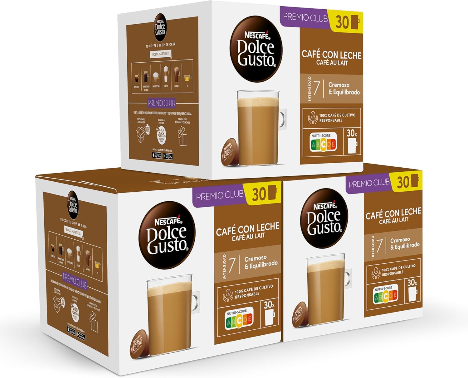 Nescafé Dolce Gusto ▫️ Café con Leche - Cápsulas de café, 90 cápsulas (3 x 30) - Intensidade 7 - Original para máquinas de café Dolce Gusto