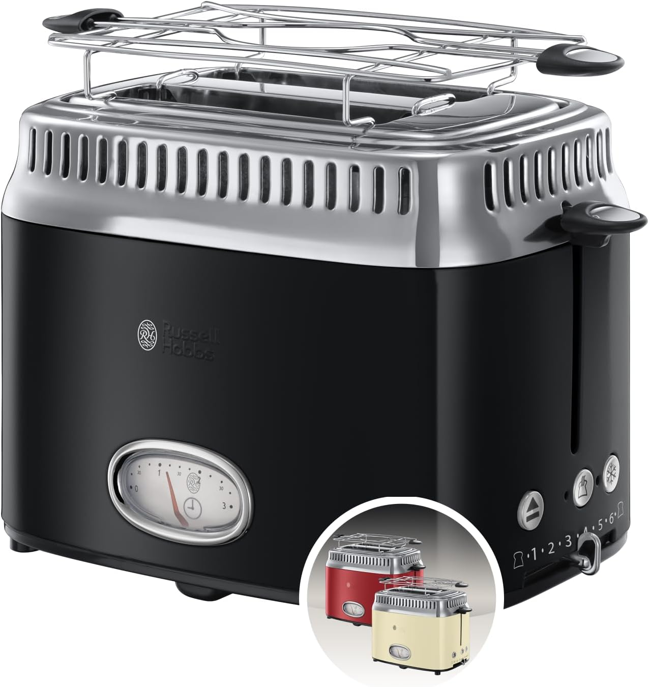 Russell Hobbs ▫️ Torradeira de 2 Ranhuras, Cor, 1300 W, Aço Inoxidável, Preto, Ref. 21681-56