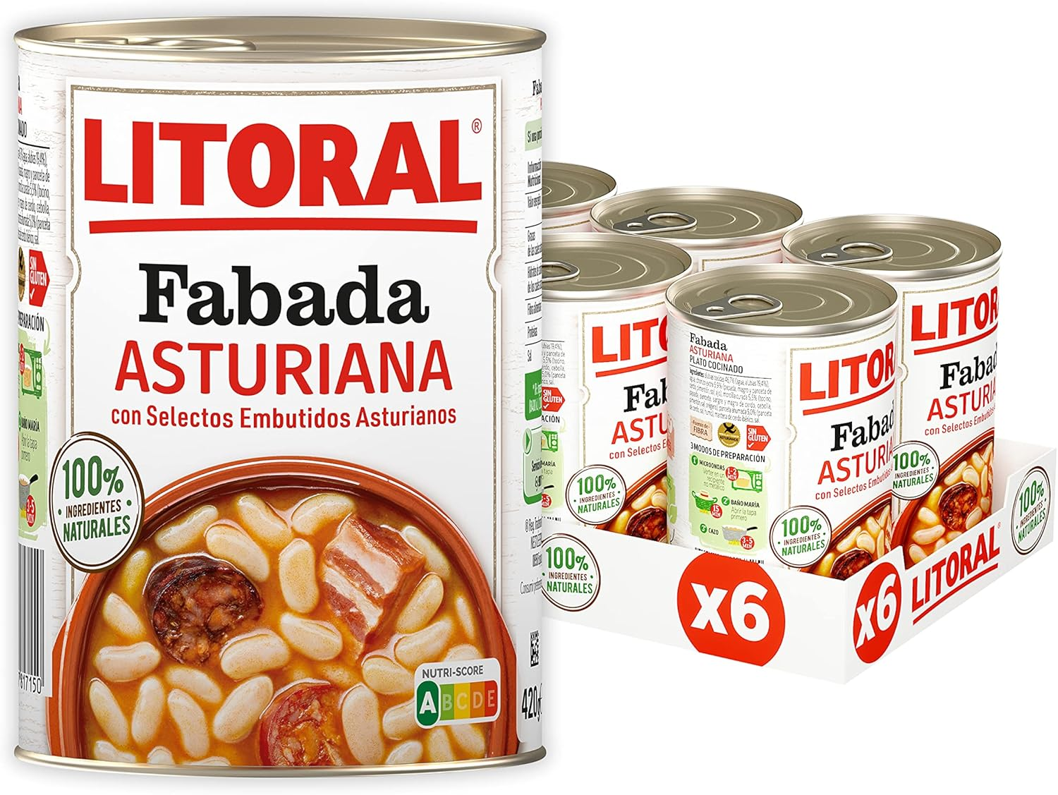 Litoral ▫️ Fabada Asturiana - Fabada Asturiana Refeição Preparada Sem Glúten - Embalagem de 6x420 g