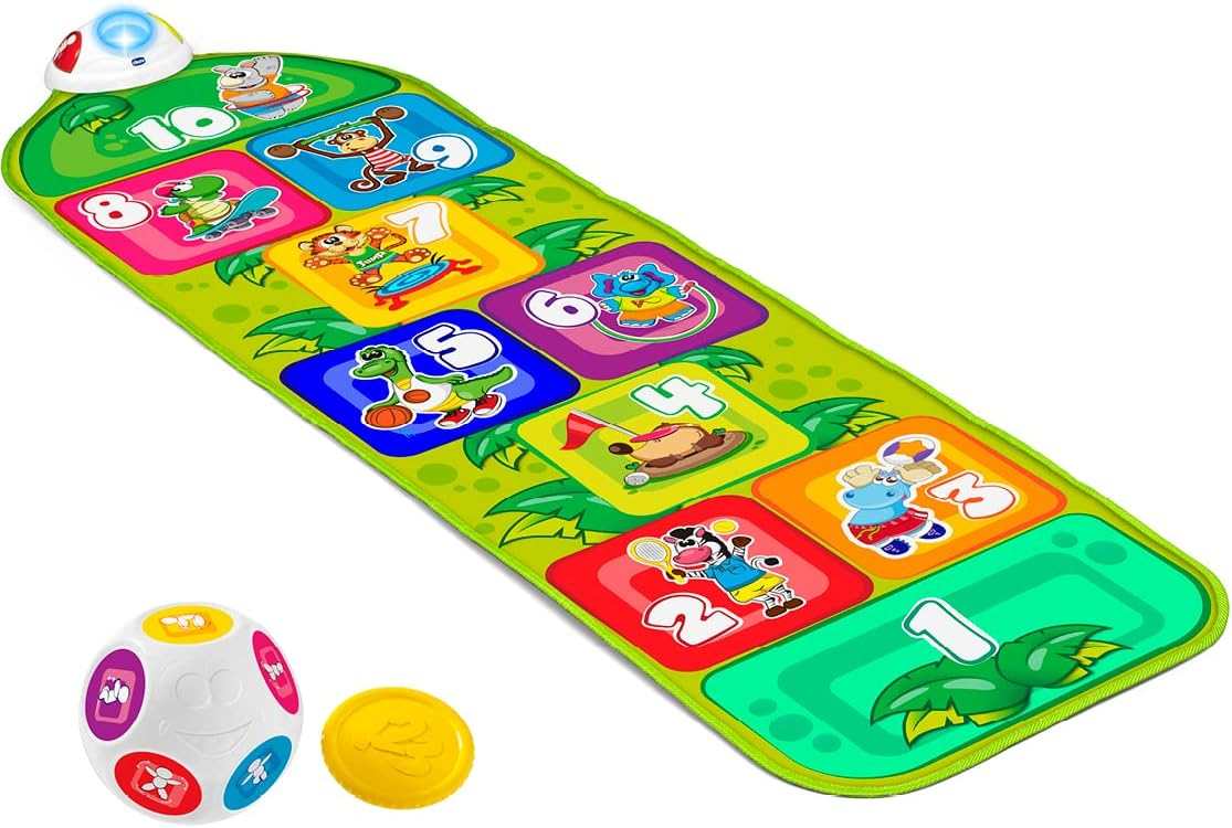Chicco ▫️ Jump & Fit, tapete de jogos musical eletrónico interativo para crianças com luzes e som para jogar à amarelinha, 2 modos de jogo, 150 cm - Brinquedos para crianças dos 2 aos 5 anos