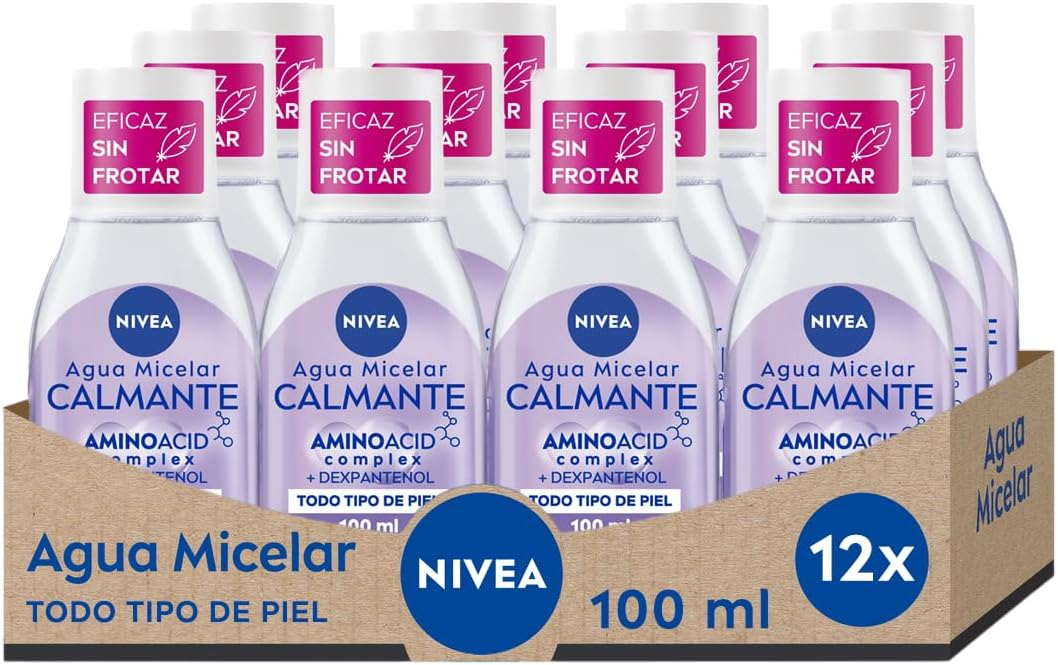 NIVEA ▫️ Mini Água Micelar Desmaquilhante Suavizante - Com Dexpantenol - Desmaquilhante para olhos, rosto e lábios - Limpa sem esfregar - Hidrata - Suavizante - Todos os tipos de pele - Embalagem de 12 x 100 ml