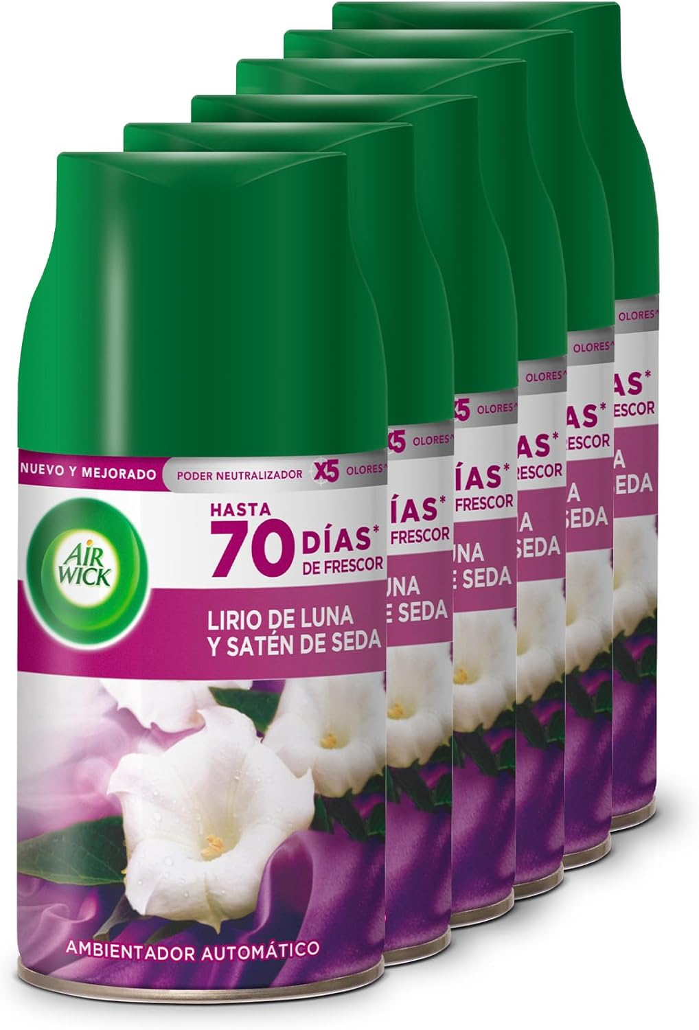 Air Wick ▫️ Freshmatic - Recargas de ambientador em spray automático, aroma caseiro de lírio e cetim de seda - embalagem com 6 unidades, 1500 mililitros