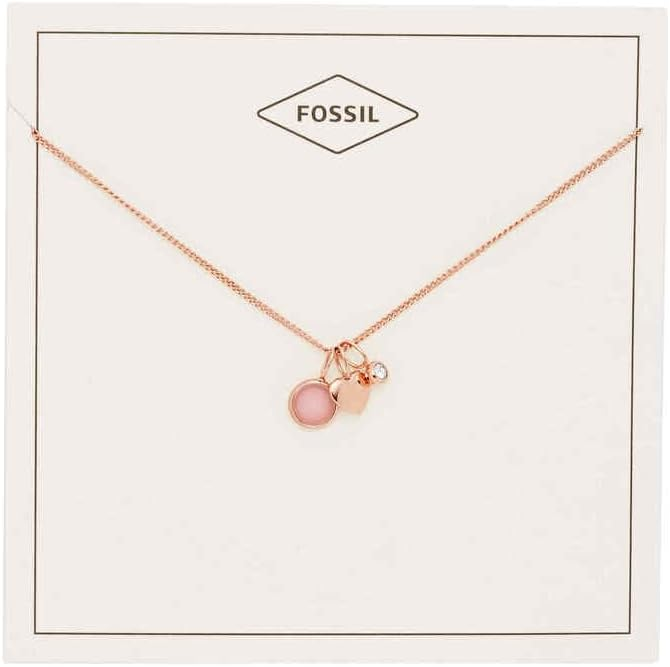 Fossil ▫️ Colar feminino com pendente redondo em aço inoxidável dourado rosa com fecho de lagosta