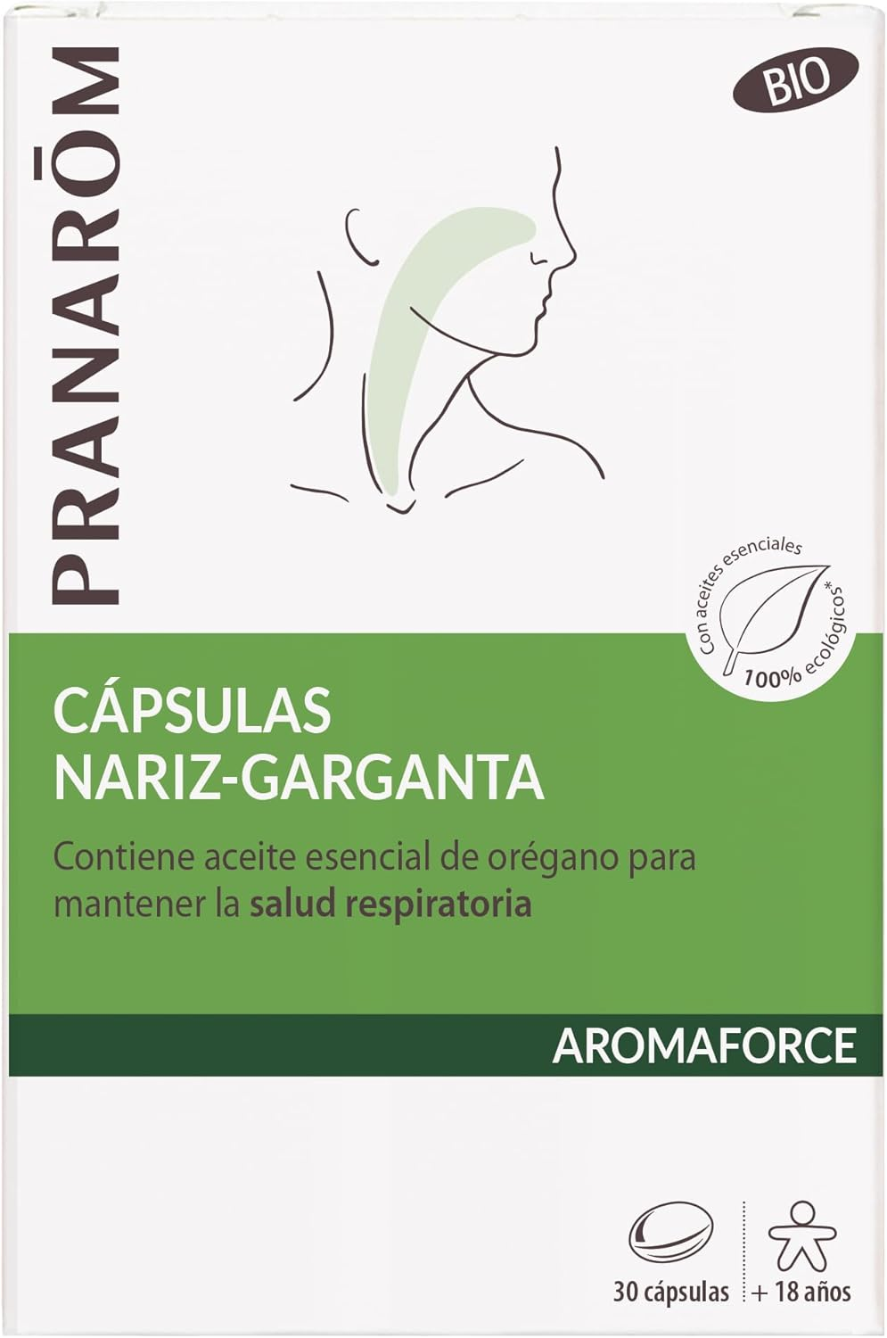 PRANAROM ▫️ Aromaforce - Cápsulas para o nariz e garganta - com óleos essenciais - Oregano Vulgare - Manutenção da saúde das vias respiratórias - Limão 100% biológico - 30 cápsulas.