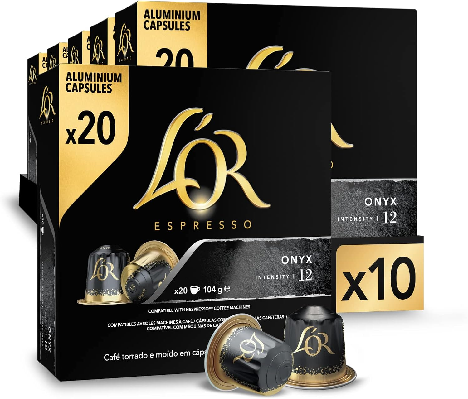 L'OR ▫️ Espresso Onyx Cápsulas de Café | Intensidade 12 | 200 Cápsulas Compatíveis com Nespresso (R)