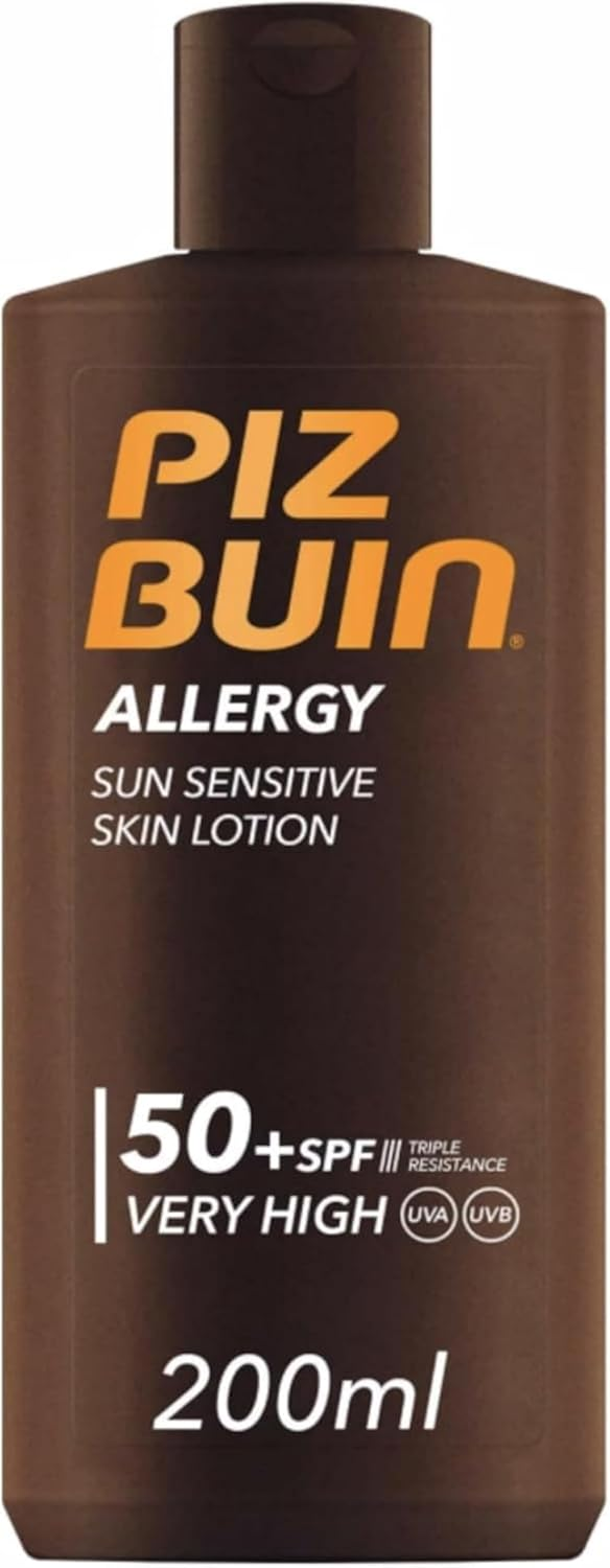 Piz Buin ▫️ Allergy Sun Sensitive Skin Lotion SPF 50 (200 ml), protetor solar corporal com FP50, proteção solar muito elevada para peles sensíveis, loção corporal com filtros UVA/UVB