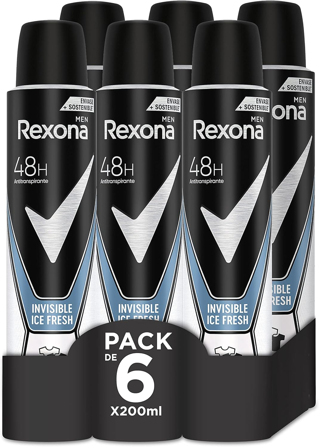 Rexona ▫️ Invisible Deodorant Men's Antiperspirant Aerosol Ice 200ml - 6 Pack,