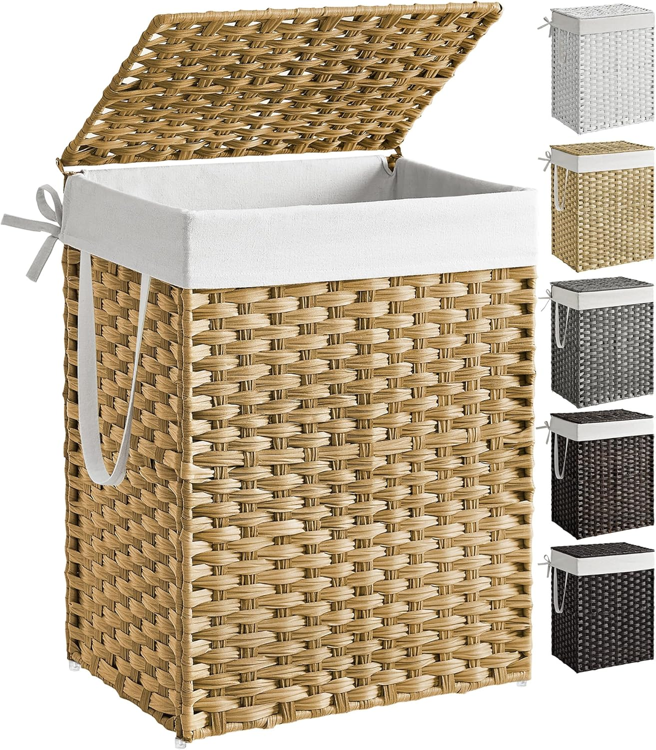 SONGMICS ▫️ Cesto de arrumação cesto de roupa suja de 90 L com tampa, dobrável, sacos de pano amovíveis e pegas, para cobertores, roupa, sala de estar, quarto, roupa suja, natural LCB51NL