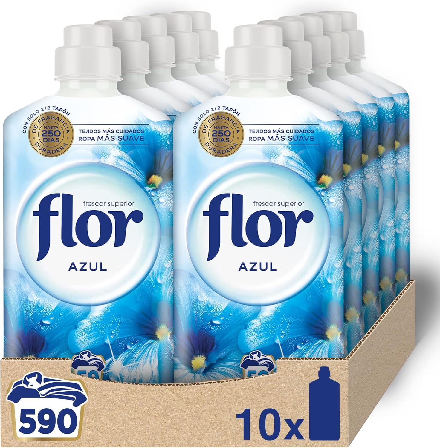 Flor ▫️ Amaciador de roupa concentrado, frescura superior original - Embalagem de 10, até 630 doses