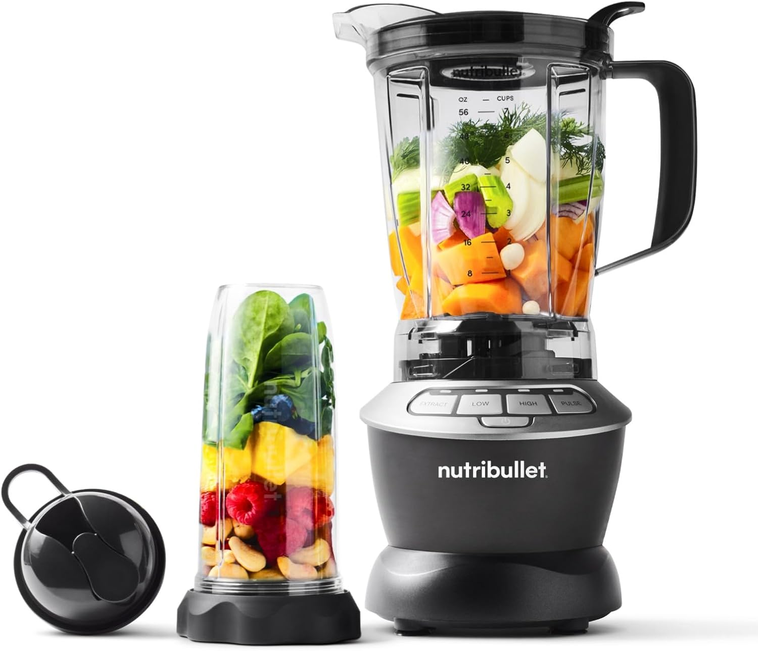 NutriBullet ▫️ Varinha mágica eléctrica multifunções Professional - 1000 Watt, copo de 1,6 L, cinzento, NBF450DG