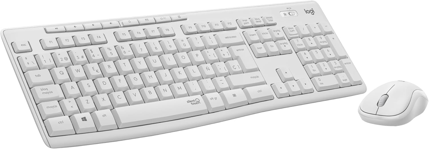 Logitech ▫️ MK295 Silent Wireless Keyboard and Mouse Combo with SilentTouch, Optical Tracking, No-Delay Wireless Technology, 90% menos ruído, QWERTY English, Branco