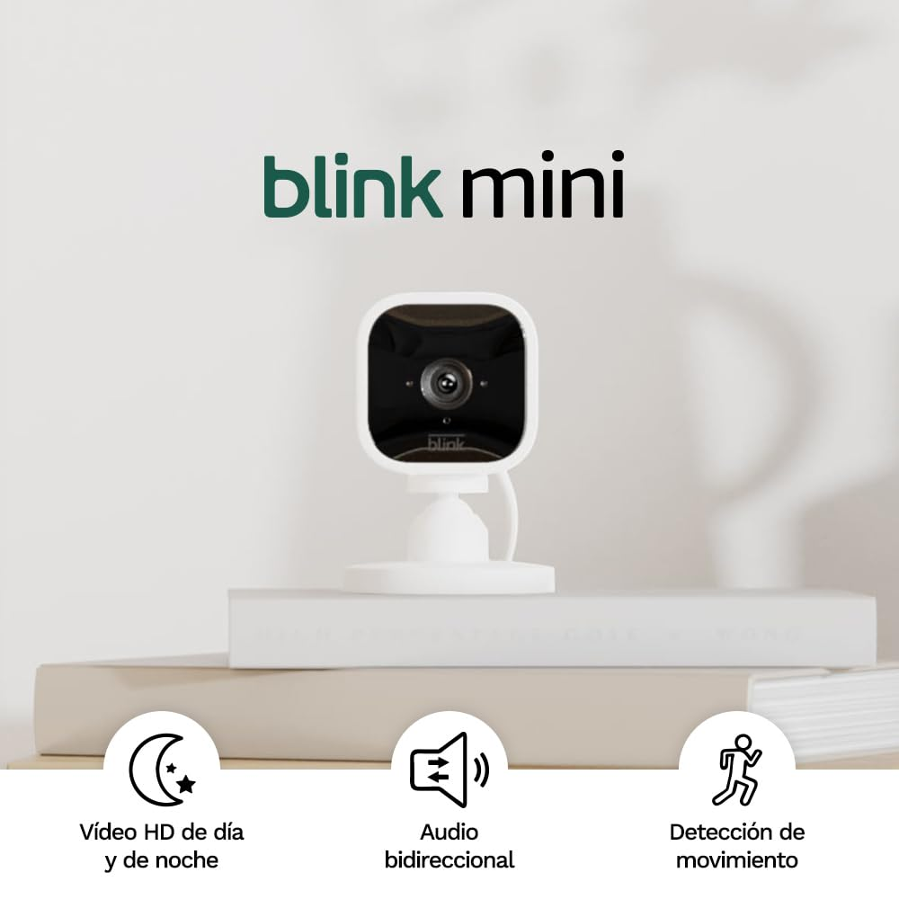 Blink ▫️ Mini : Câmara de segurança inteligente, compacta, interior, com fios, vídeo HD 1080p, deteção de movimento, áudio bidirecional, fácil de configurar, compatível com Alexa : 2 câmaras (branco)