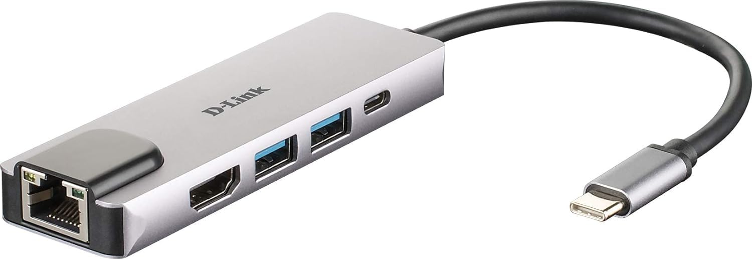 D-Link ▫️ DUB-M520 - Hub USB Tipo C, 5 em 1, adaptador USB C com HDMI 4K e 1080p, 2 portas USB3.0/USB2.0, 1 porta USB C para carregamento até 60W e dados