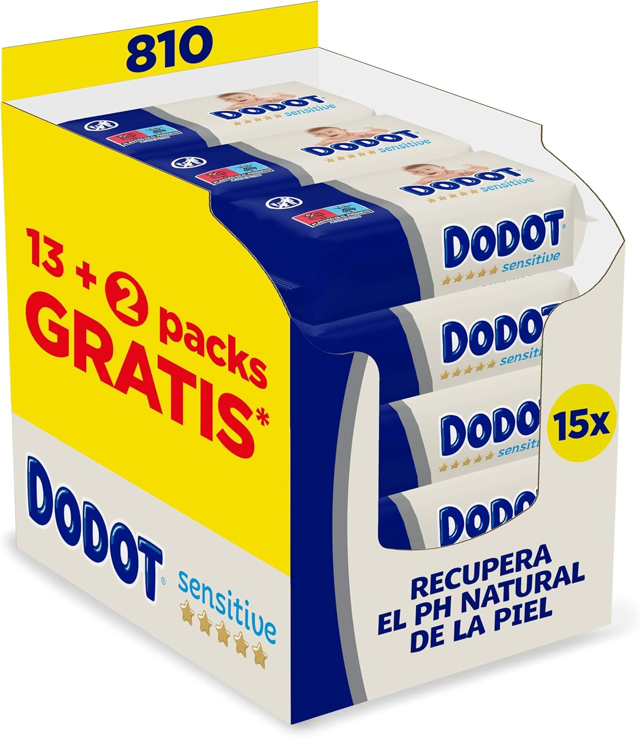 DODOT ▫️ Toalhetes para bebés Sensitive, 15 embalagens de 54 unidades = 810 toalhetes, óptima proteção da pele